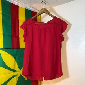 RED BLOUSE WITH SHORT RUFFLED SLEEVES